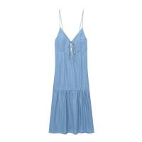 BUNO-verano 2025 nueva falda larga suelta adelgazante que cubre el vientre estilo de vacaciones temperamento francés hermoso vestido sin mangas. - details 1