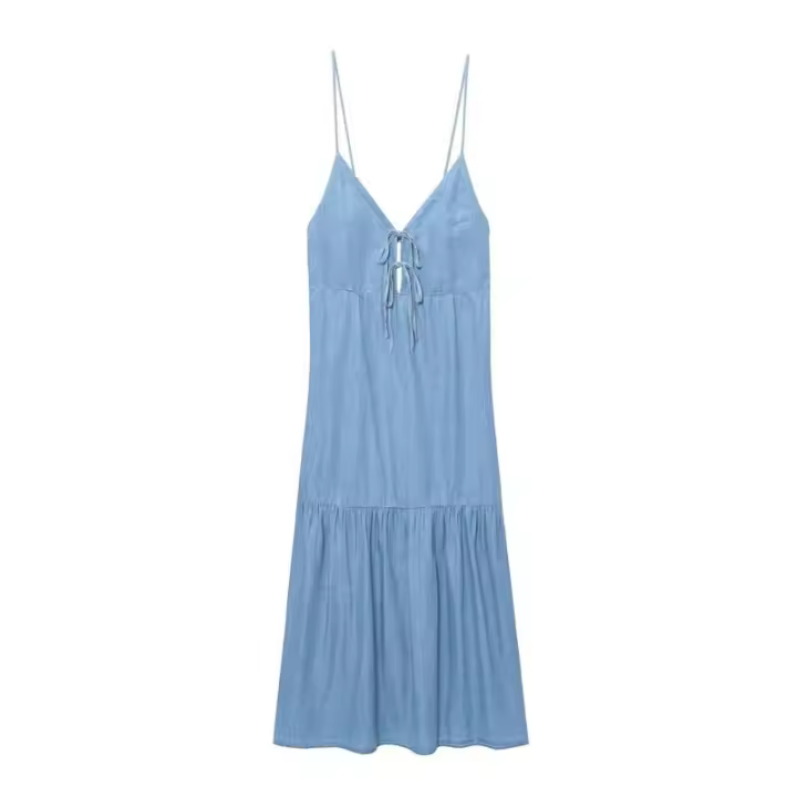 BUNO-verano 2025 nueva falda larga suelta adelgazante que cubre el vientre estilo de vacaciones temperamento francés hermoso vestido sin mangas. - 1