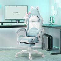 Silla de juego para ordenador, diseño ergonómico, con respaldo alto, soporte lumbar, reposapiés, piel sintética - details 1
