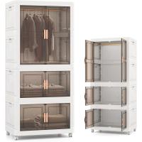 Armario de Dormitorio Plegable 421 L, Caja de Almacenamiento con 4 Ruedas, Contenedor de Plástico con 10 Perchas, Organizador Portátil con Cierres Magnéticos, 71 x 46 x 156 cm - details 0