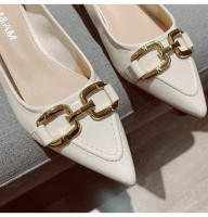 Zapatos de noche de tacón bajo, boca poco profunda, punta puntiaguda para un estilo otoñal con falda. - details 1