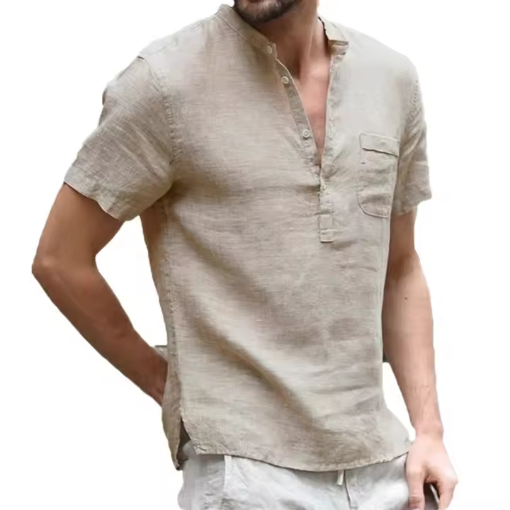 Camisas de lino con botones para hombre, camisa informal de manga corta para playa, hawaiana, para vacaciones, talla S-5XL - 1