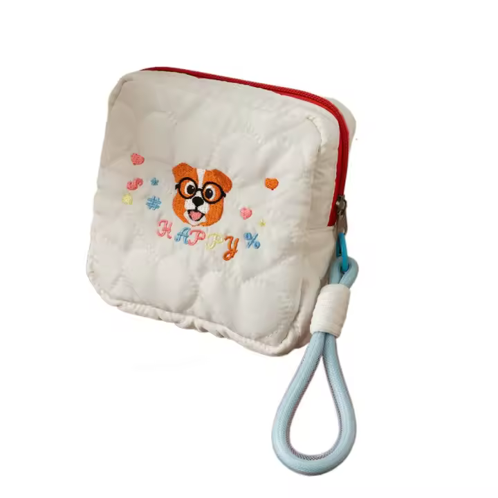 Bolsa de cosméticos con bordado de perro estilo Ins, bolsa de cosméticos cuadrada con cremallera de gran capacidad, monedero cuadrado con cuerda colgante para mujer - 1