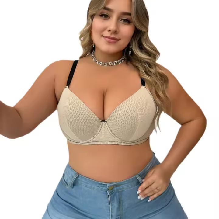 Sujetador transpirable sexy con realce para mujer, talla grande, con ropa interior de acero, copa D - 1