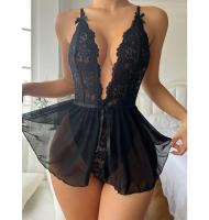 Traje sexy de encaje calado para mujer, traje suave y cómodo con lazo en V profundo, correa ajustable para el hombro, lencería de color sólido para mujer - details 5