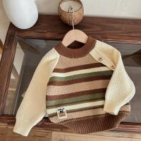 Pulóver de Algodón para Niño Pequeño Rayas Arcoíris, Cuello Redondo, Abrigo de Punto Desgarrado - details 4