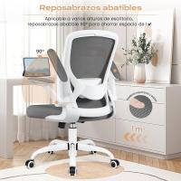 9060 Silla de oficina ergonómica con reposabrazos plegables, silla de ordenador giratoria de malla de 360 ° , gris claro - details 27