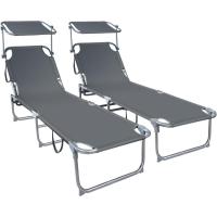 Paquete de 2 Sillas Plegables Resalva Ajustable y Parasol Ideal para Piscina, Jardín, Playa - details 0