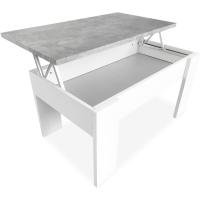 Centro Elevable, Mesita de Salón o Comedor, Acabado en Color Blanco con Tapa, Medidas, - details 4