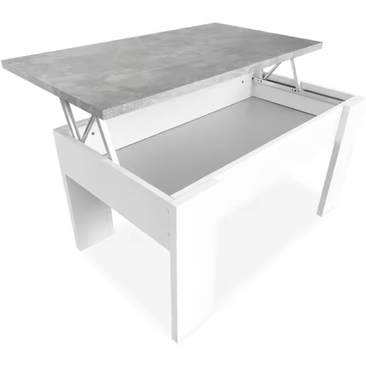 Centro Elevable, Mesita de Salón o Comedor, Acabado en Color Blanco con Tapa, Medidas, - 1