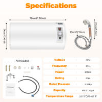 Calentador de Agua Caliente Eléctrico 2000 W Caldera Inteligente Caldera de Agua Caliente de Pared 80 L Incluye Válvula de Seguridad, Cabezal de Ducha y Manguera, IPX4, Temperatura de Calentamiento 25-75 ° C - details 2
