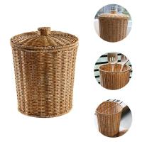 Cubo de basura de mimbre con tapa, cesta tejida redonda para residuos, cesta de almacenamiento - details 9
