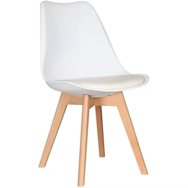 Silla lateral de mediados de siglo con asiento acolchado de plástico y patas de madera maciza de haya. - 1