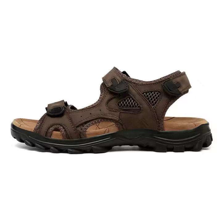 Sandalias de piel de vaca de primera capa para exteriores, sandalias de senderismo de verano de gran tamaño, zapatos de playa con punta abierta para hombres - 1