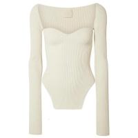 Ropa de primavera y verano para mujer, Jersey sexy de manga larga con cuello cuadrado y cintura alta elástica, novedad de 2025 - details 2