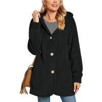 Chaqueta casual con botones de bolsillo y capucha polar para mujer - details 1