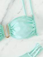 Conjunto de bikini de 2 piezas con estampado de teñido anudado azul, trajes de baño sin espalda de alta elasticidad con tela texturizada, trajes de baño y ropa para mujer - details 3