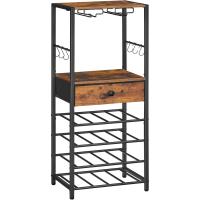 Estantería para Vinos de 6 Niveles con Cajón y Ganchos, Botellero para 16 Botellas con Portacopas y Estantes, Organizador de Botellas de Vino, Vintage y Negro EBF10JJ01 - details 0