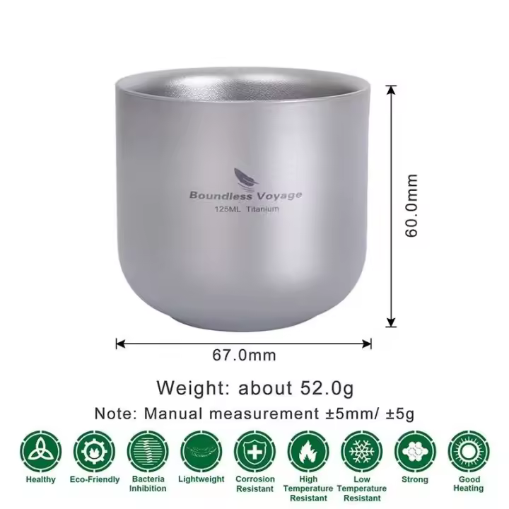 Viaje sin fronteras: villa para acampar, taza de agua de titanio de doble capa, protección contra quemaduras, picnic al aire libre, 125 ml - 1