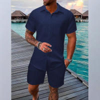 2025 verano jacquard traje de manga corta hombres vacaciones estilo casual camisa pantalones cortos conjunto de dos piezas - details 6