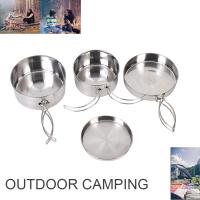 Juego de utensilios de cocina portátil para acampada, vajilla antiadherente con tapa de olla, plato de acero inoxidable, fácil d - details 9
