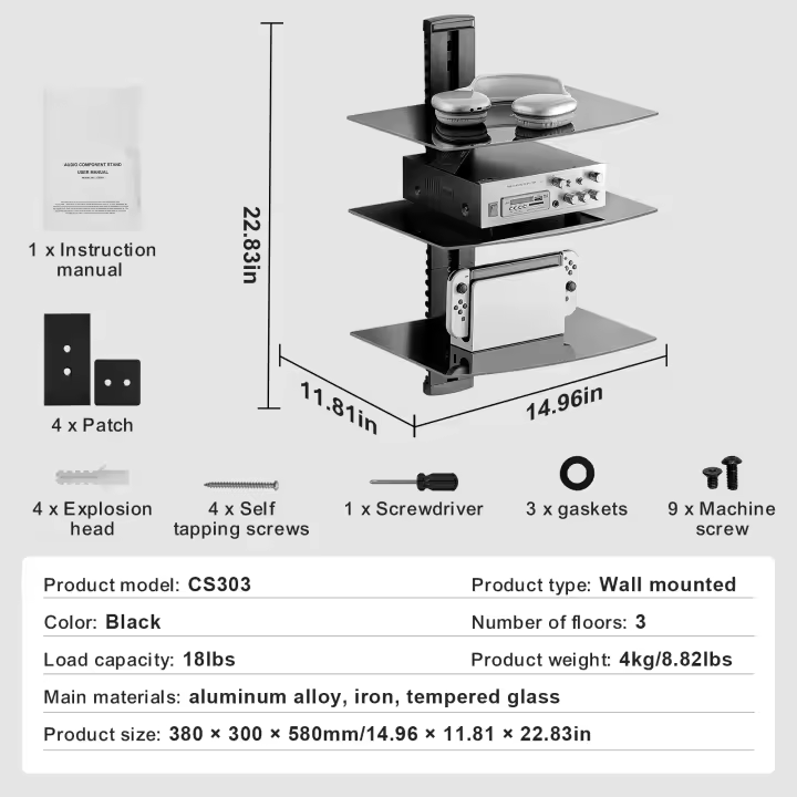 SucceBuy Soporte multimedia AV, para reproductores de DVD, decodificadores de cable, gabinete de almacenamiento de medios de altura ajustable para juegos, sala de grabación - 1
