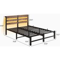Marco de cama doble con estación de carga y luces LED, plataforma de metal resistente, marco de cama doble de 135 x 190 cm con cabecero de madera con almacenamiento, no necesita - details 43