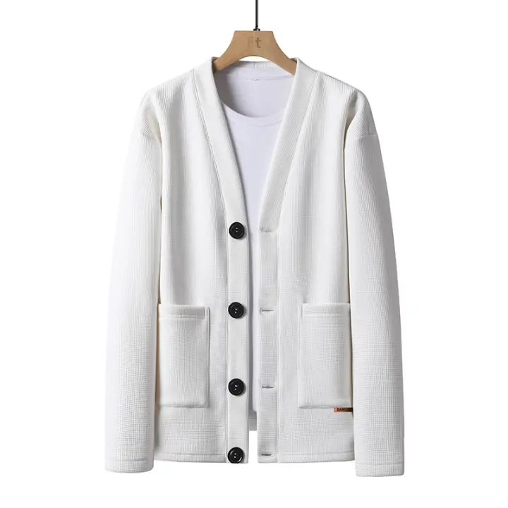 2025 Cárdigan de un solo pecho para hombre, chaqueta tipo gofre, primavera y otoño, marca de moda - 1