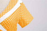 Vestido midi de línea A informal y elegante con cuello y manga corta para fiesta de lunares de verano para mujer - details 25