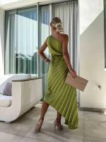 Vestido largo sexi con cuello Diagonal y cintura sin mangas para mujer, vestido liso calado elegante para fiesta, decoración a la moda - details 6