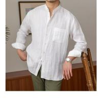 Camisa de Lino para Hombre Verano 2025 Cuello Henley Elegante Manga Larga Transpirable - details 29