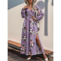 Vestidos elegantes de moda con cuello en V y mangas primavera otoño nuevo vestido largo estético con flores para mujeres calientes - details 16