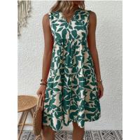 Mini vestido con estampado de señoras, vestido sin mangas elegante con borde de volantes con cuello en V, vestido sin mangas suelto informal de fiesta en la playa de gran tamaño - details 7
