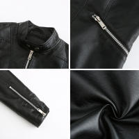 Chaquetas de piel sintética para mujer, abrigo ajustado con cremallera para motocicleta, abrigo corto de PU para motorista - details 6