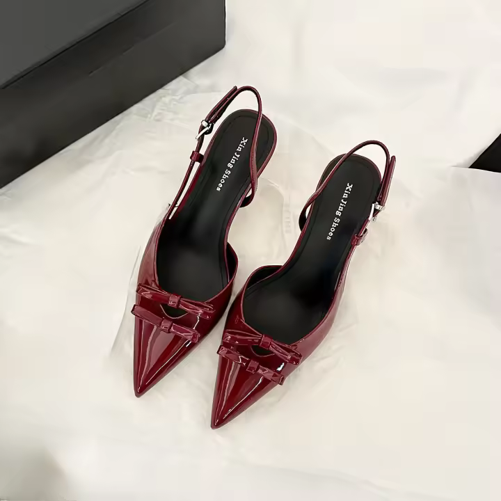 Arco correa delgada cabeza puntiaguda tacón alto solo zapatos nova bolsa de moda cabeza vacía tacón delgado solo zapatos mujeres - 1