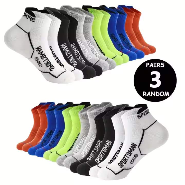 3/6 Pares de Calcetines Deportivos para Hombres, Malla Transpirable con Diseño de Letras, Poliéster 100.00%, Tejido de Punto, Peso 90g/ ㎡ , Lavar a Mano o Limpiar en Seco, Diseño de Rayas para Uso Diario y Competencias Deportivas, Calcetines Deportivos | - 1