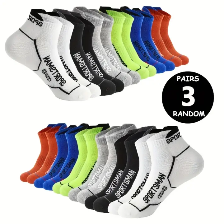 3/6 Pares de Calcetines Deportivos para Hombres, Malla Transpirable con Diseño de Letras, Poliéster 100.00%, Tejido de Punto, Peso 90g/ ㎡ , Lavar a Mano o Limpiar en Seco, Diseño de Rayas para Uso Diario y Competencias Deportivas, Calcetines Deportivos | - 1