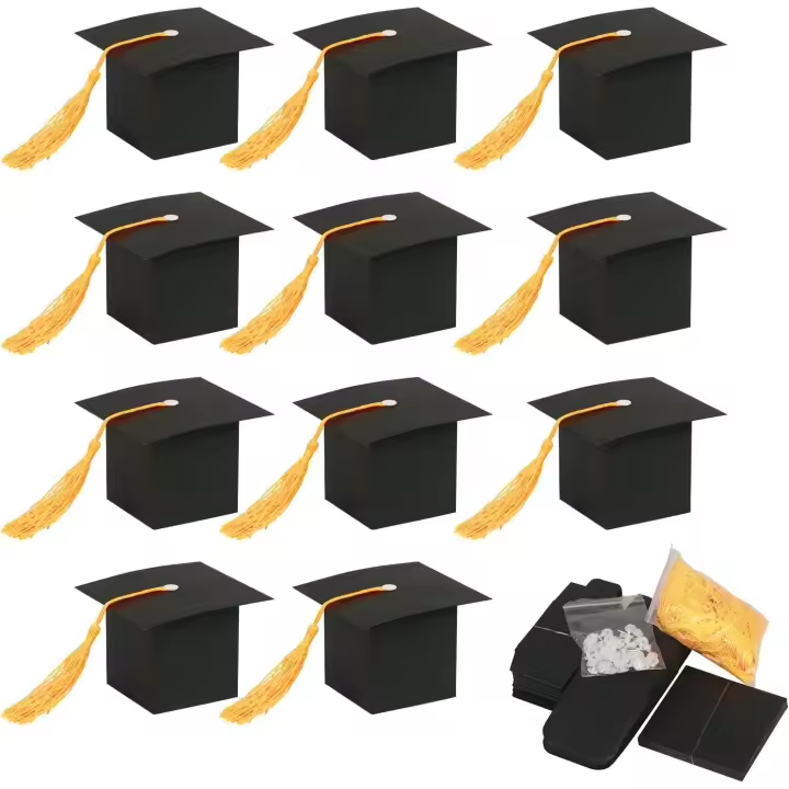 30pcs candy box, graduation hat shape gift box with yellow tassel - 1