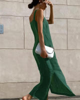 Vestido de tirantes divididos sueltos de algodón verde de nuevo estilo de verano para mujer - details 9