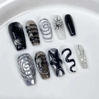10 uñas adhesivas rosas y negras de vacaciones de bailarina hechas a mano, juego completo, uñas postizas - details 2