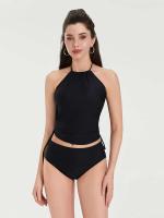 Traje de baño de 2 piezas para mujer, conjunto de bikini, coqueta, sexy, halter, sin mangas, espalda abierta, tops cortos, pantalones de color sólido - details 4