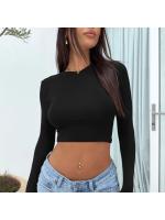Camiseta básica de manga larga para mujer, top corto informal en blanco y negro, moda coreana para mujer - details 3
