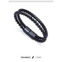 Pulsera de Ojo de Tigre Natural y Piedra Volcánica Tejida en Cuero PU con Cuentas - details 5
