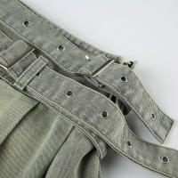 BUNO-Mini falda vaquera vintage de cintura baja, falda plisada con cinturón grande y hebilla cuadrada, moda de verano 2025 - details 9