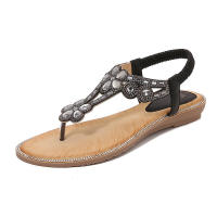 Sandalia sandalias oversize con pedrería punta redonda, tacón plano, estilo ahuecado, zapatos de mujer cómodos para el verano - details 1