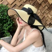 Sombreros de paja de verano con lazo para mujer, gorro con protección solar transpirable para vacaciones y playa, sombrero con visera - details 3