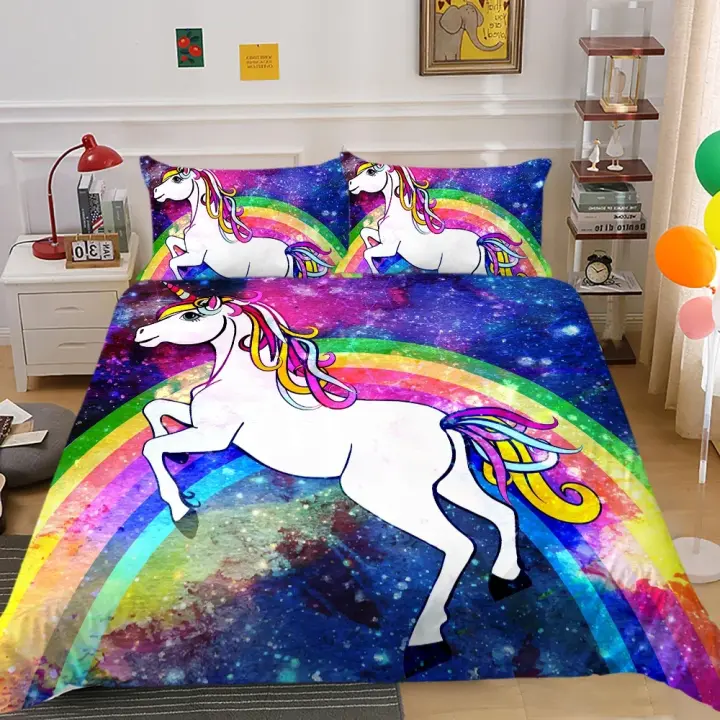 Funda de Edredón de Unicornio Rey y Reina Juego de Cama de Polyester con Arco iris Universum - 1