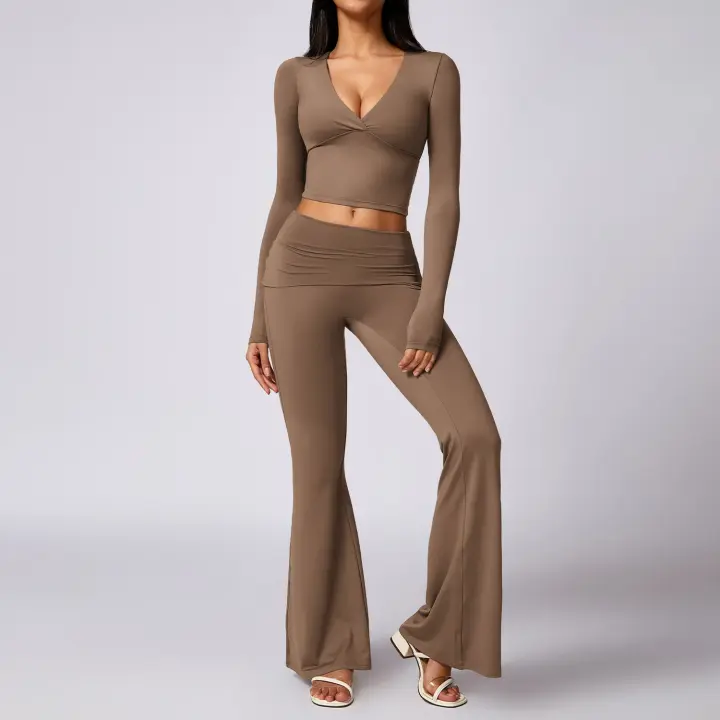 Traje deportivo cansado, prenda versátil de manga larga, secado rápido, pantalones acampados para yoga, correr, Fiess, ropa exterior - 1