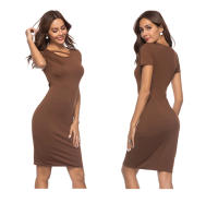 NOVEDAD DE VERANO 2025, vestido de talla grande ajustado con cuello redondo de color liso para mujer, falda de un solo paso - details 0