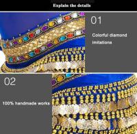 TRE Cinturón de terciopelo para danza del vientre, bailarina india, pañuelo de cadera, cuentas y tres monedas de rendimiento de entrenamiento - details 2